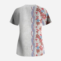 Monstera Tiare Plumeria Scrub Top Red Polynesian Pattern LT01 - Polynesian Pride