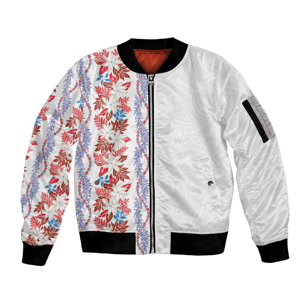Monstera Tiare Plumeria Sleeve Zip Bomber Jacket Red Polynesian Pattern LT01 Unisex Red - Polynesian Pride