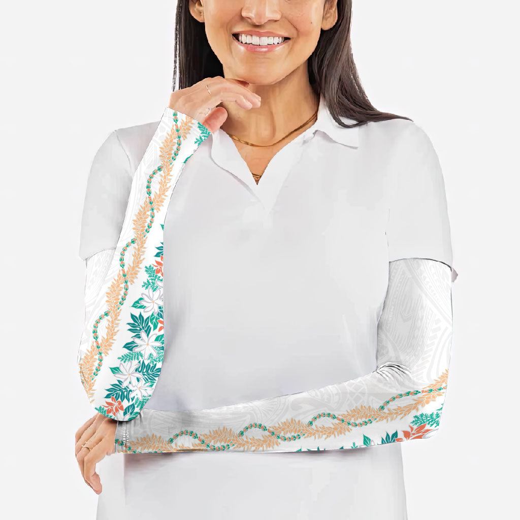 Monstera Tiare Plumeria Arm Sleeves Teal Polynesian Pattern LT01 - Polynesian Pride