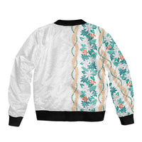 Monstera Tiare Plumeria Bomber Jacket Teal Polynesian Pattern LT01 - Polynesian Pride