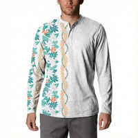 Monstera Tiare Plumeria Button Sweatshirt Teal Polynesian Pattern LT01 - Polynesian Pride