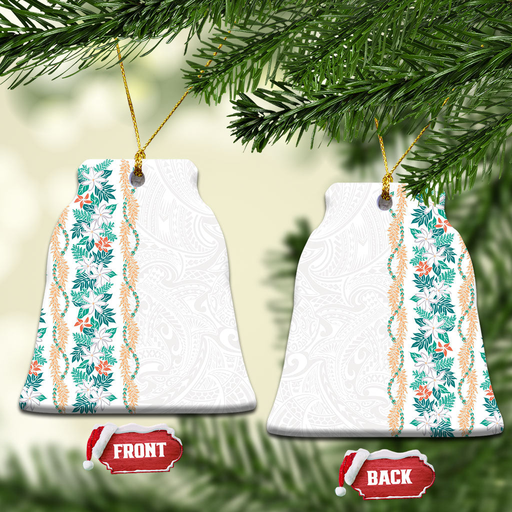 Monstera Tiare Plumeria Ceramic Ornament Teal Polynesian Pattern LT01 Bell Flake Teal - Polynesian Pride