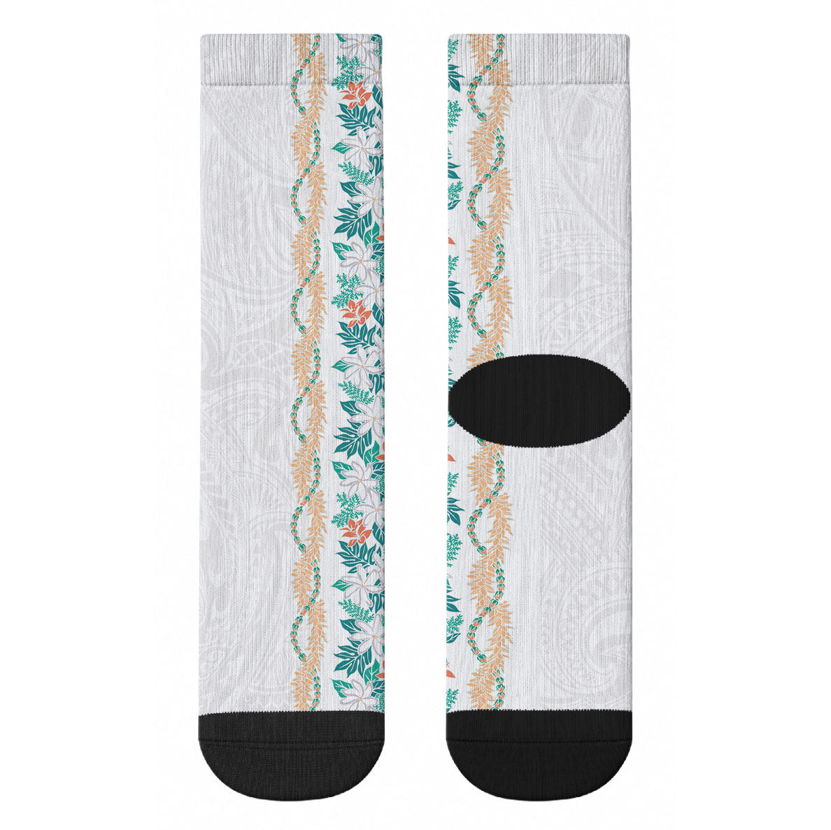 Monstera Tiare Plumeria Crew Socks Teal Polynesian Pattern LT01 - Polynesian Pride