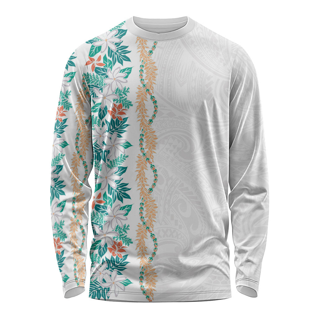 Monstera Tiare Plumeria Long Sleeve Shirt Teal Polynesian Pattern