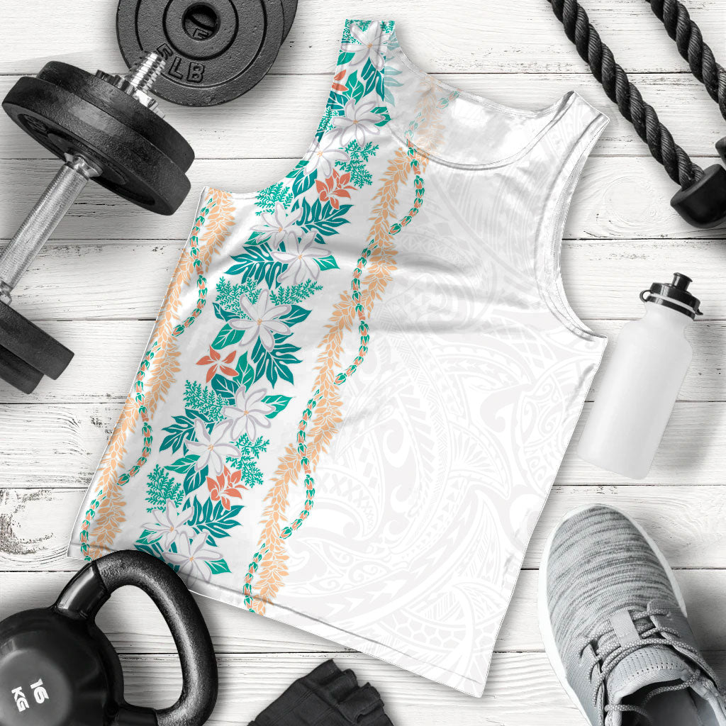 Monstera Tiare Plumeria Men Tank Top Teal Polynesian Pattern LT01 - Polynesian Pride