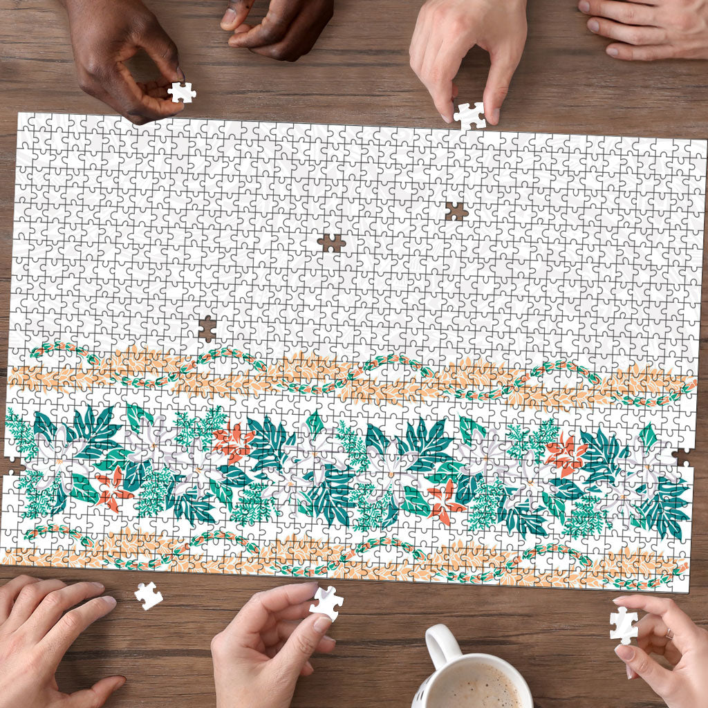 Monstera Tiare Plumeria Puzzle Teal Polynesian Pattern LT01 - Polynesian Pride