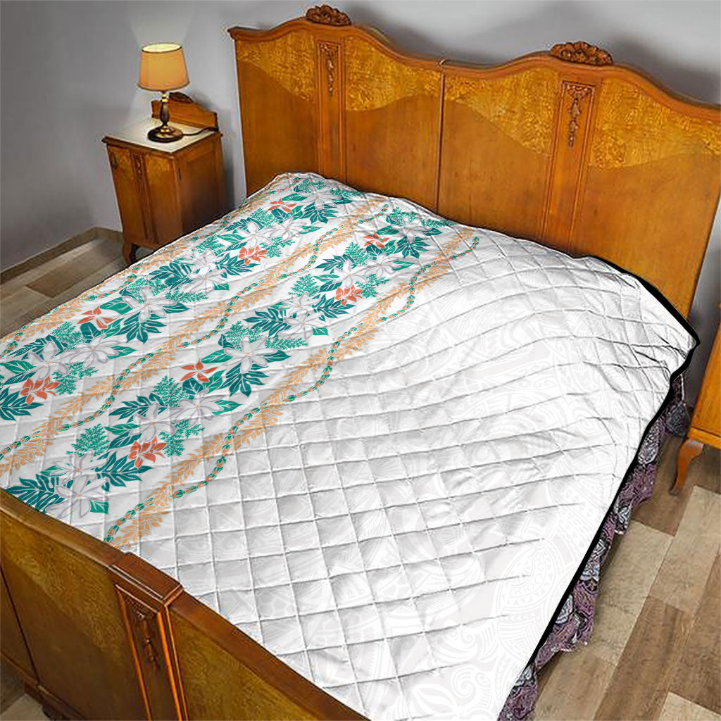 Monstera Tiare Plumeria Quilt Teal Polynesian Pattern LT01 - Polynesian Pride