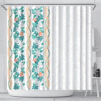 Monstera Tiare Plumeria Shower Curtain Teal Polynesian Pattern LT01 - Polynesian Pride