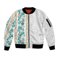 Monstera Tiare Plumeria Sleeve Zip Bomber Jacket Teal Polynesian Pattern LT01 Unisex Teal - Polynesian Pride