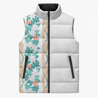 Monstera Tiare Plumeria Sleeveless Puffer Jacket Teal Polynesian Pattern LT01 Unisex Teal - Polynesian Pride