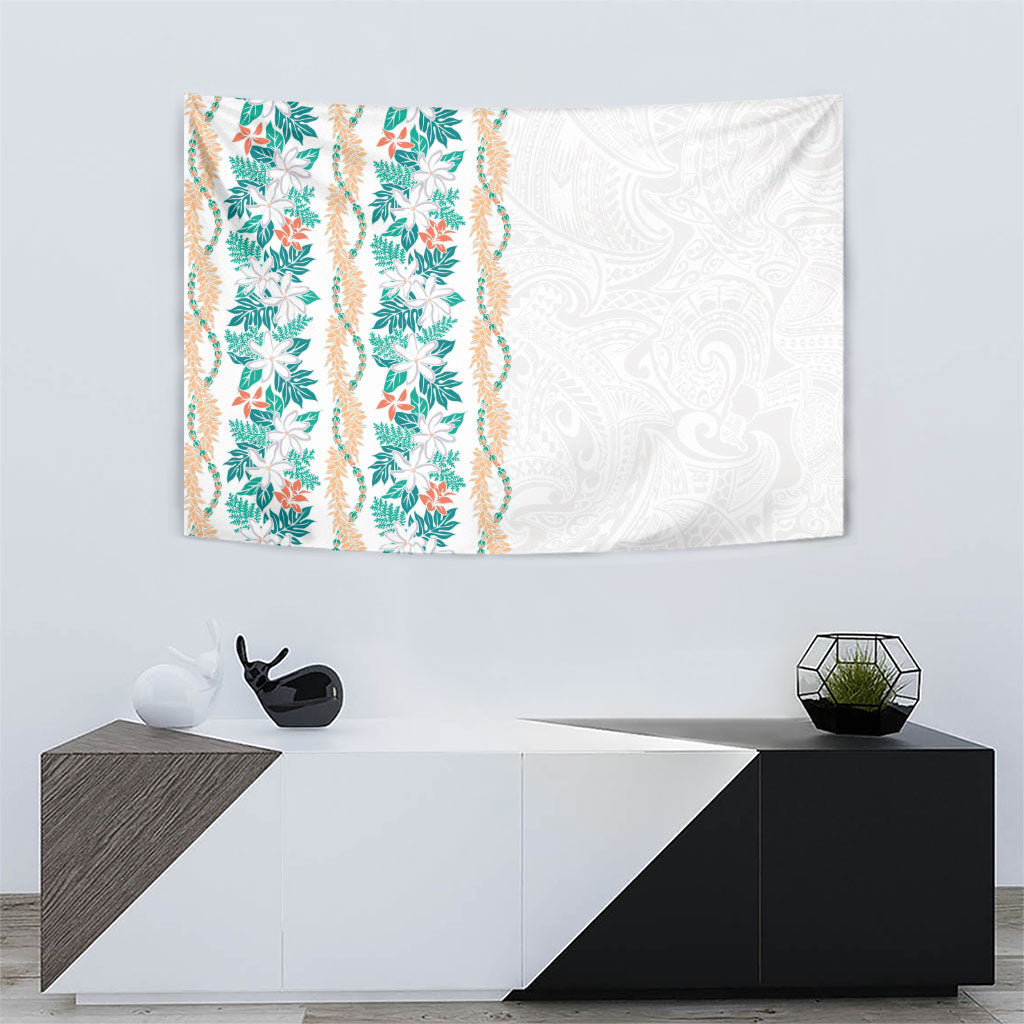 Monstera Tiare Plumeria Tapestry Teal Polynesian Pattern LT01 - Polynesian Pride