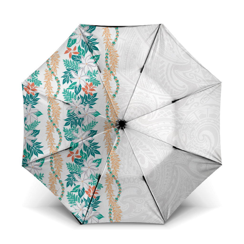 Monstera Tiare Plumeria Umbrella Teal Polynesian Pattern LT01 One Size Folded 11.42 inch Opened Diameter 37.4 inch Teal - Polynesian Pride