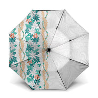 Monstera Tiare Plumeria Umbrella Teal Polynesian Pattern LT01 One Size Folded 11.42 inch Opened Diameter 37.4 inch Teal - Polynesian Pride