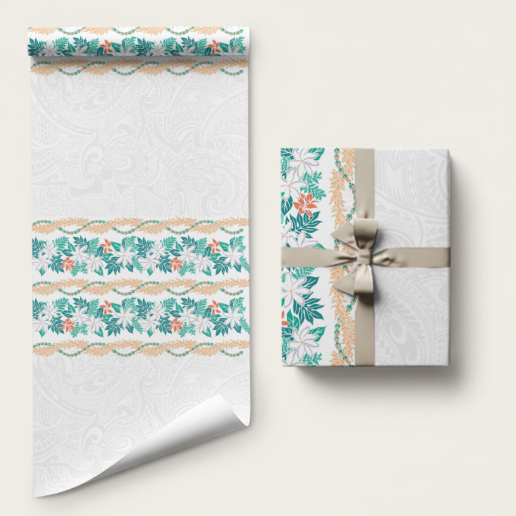 Monstera Tiare Plumeria Wrapping Paper Teal Polynesian Pattern