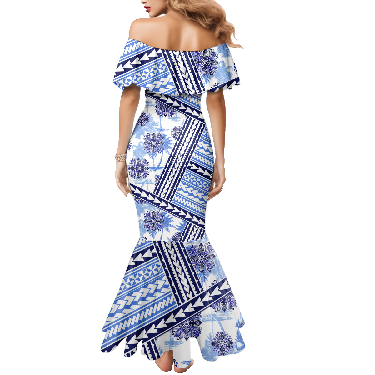 Hawaii Quilt Family Matching Mermaid Dress and Hawaiian Shirt Kakau Polynesian Pattern Blue Version LT01 - Polynesian Pride