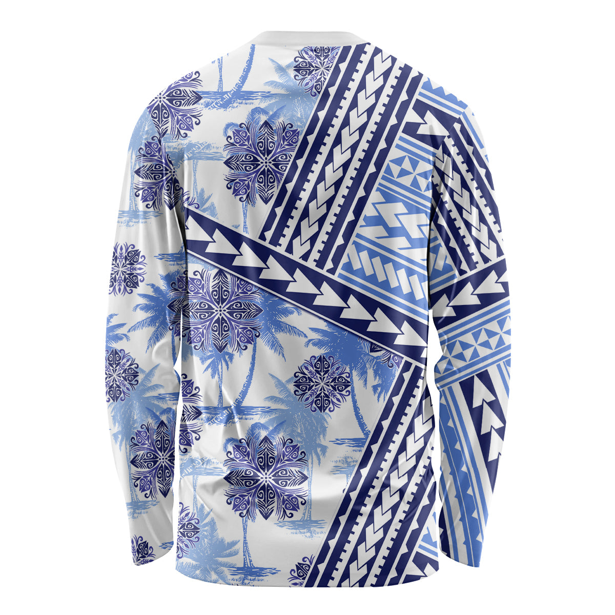 Hawaii Quilt Long Sleeve Shirt Kakau Polynesian Pattern Blue Version LT01 - Polynesian Pride