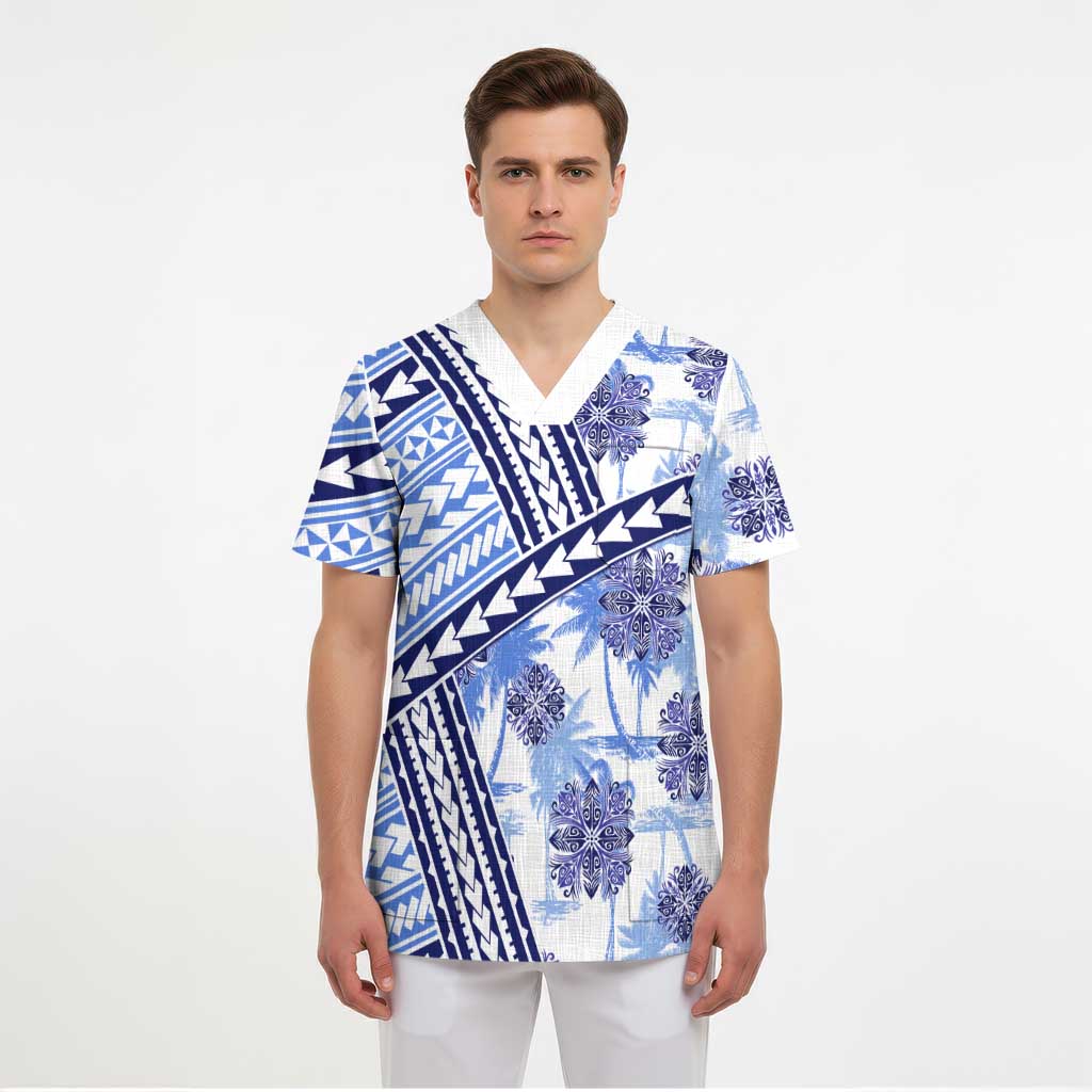 Hawaii Quilt Scrub Top Kakau Polynesian Pattern Blue Version - Polynesian Pride