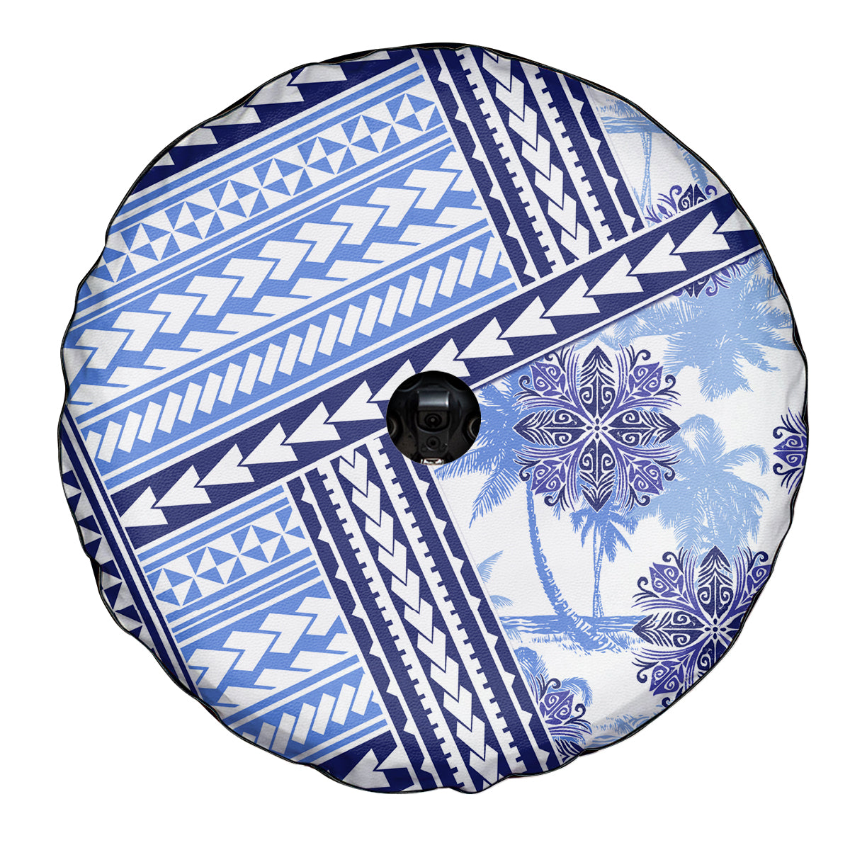 Hawaii Quilt Spare Tire Cover Kakau Polynesian Pattern Blue Version LT01 - Polynesian Pride