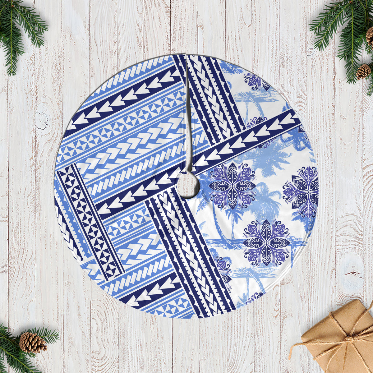 Hawaii Quilt Tree Skirt Kakau Polynesian Pattern Blue Version LT01 Casual Tree Skirts Blue - Polynesian Pride
