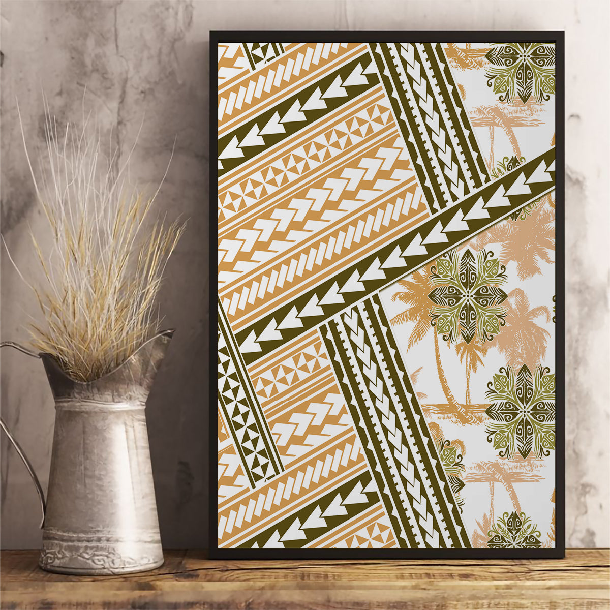 Hawaii Quilt Canvas Wall Art Kakau Polynesian Pattern Gold Version LT01 - Polynesian Pride