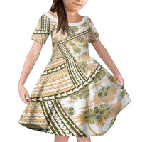 Hawaii Quilt Family Matching Tank Maxi Dress and Hawaiian Shirt Kakau Polynesian Pattern Gold Version LT01 Daughter's Dress Gold - Polynesian Pride
