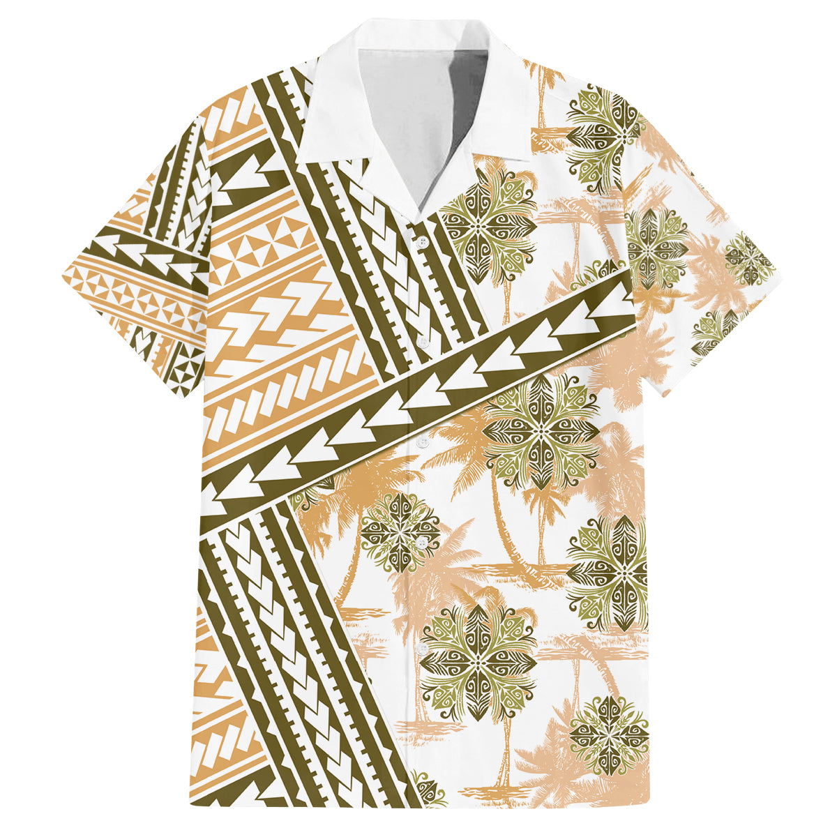 Hawaii Quilt Family Matching Tank Maxi Dress and Hawaiian Shirt Kakau Polynesian Pattern Gold Version LT01 Dad's Shirt - Short Sleeve Gold - Polynesian Pride