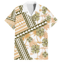 Hawaii Quilt Family Matching Tank Maxi Dress and Hawaiian Shirt Kakau Polynesian Pattern Gold Version LT01 Dad's Shirt - Short Sleeve Gold - Polynesian Pride
