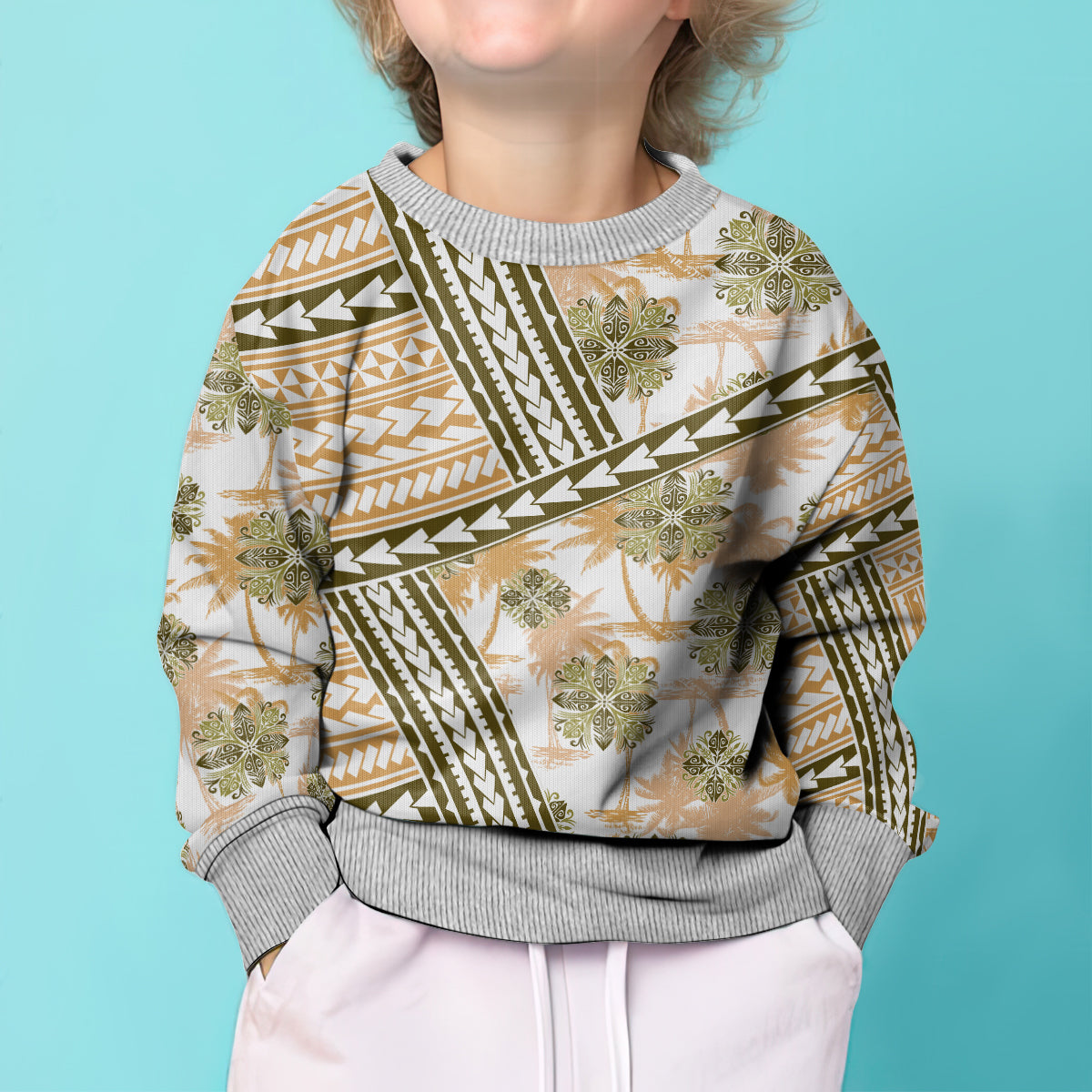 Hawaii Quilt Kid Ugly Christmas Sweater Kakau Polynesian Pattern Gold Version LT01 - Polynesian Pride