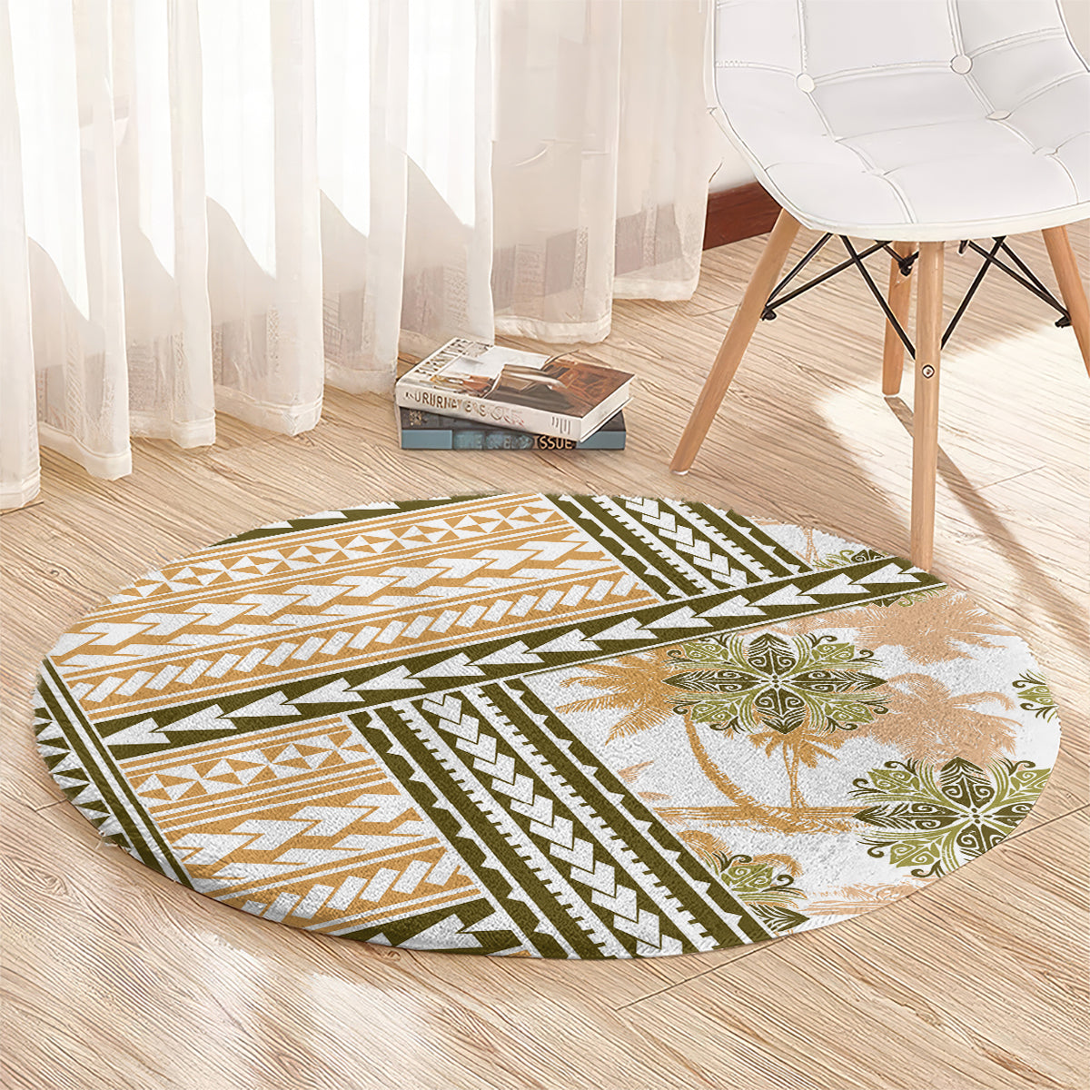 Hawaii Quilt Round Carpet Kakau Polynesian Pattern Gold Version LT01 - Polynesian Pride