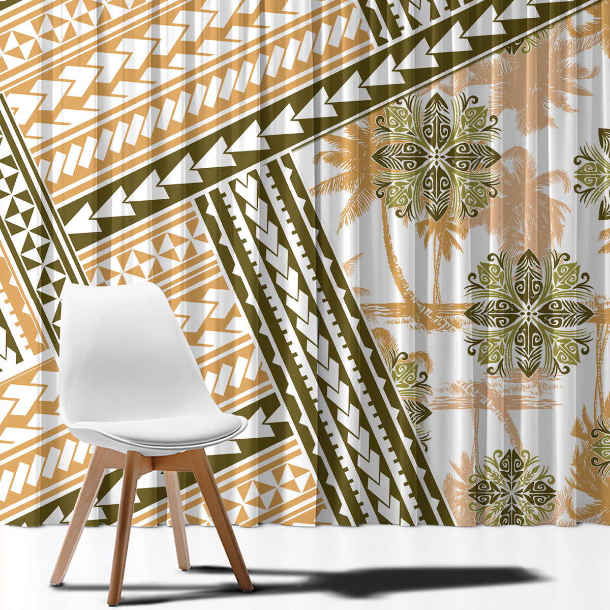 Hawaii Quilt Window Curtain Kakau Polynesian Pattern Gold Version LT01 - Polynesian Pride