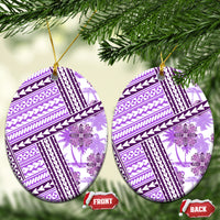 Hawaii Quilt Ceramic Ornament Kakau Polynesian Pattern Lilac Version LT01 Oval Purple - Polynesian Pride