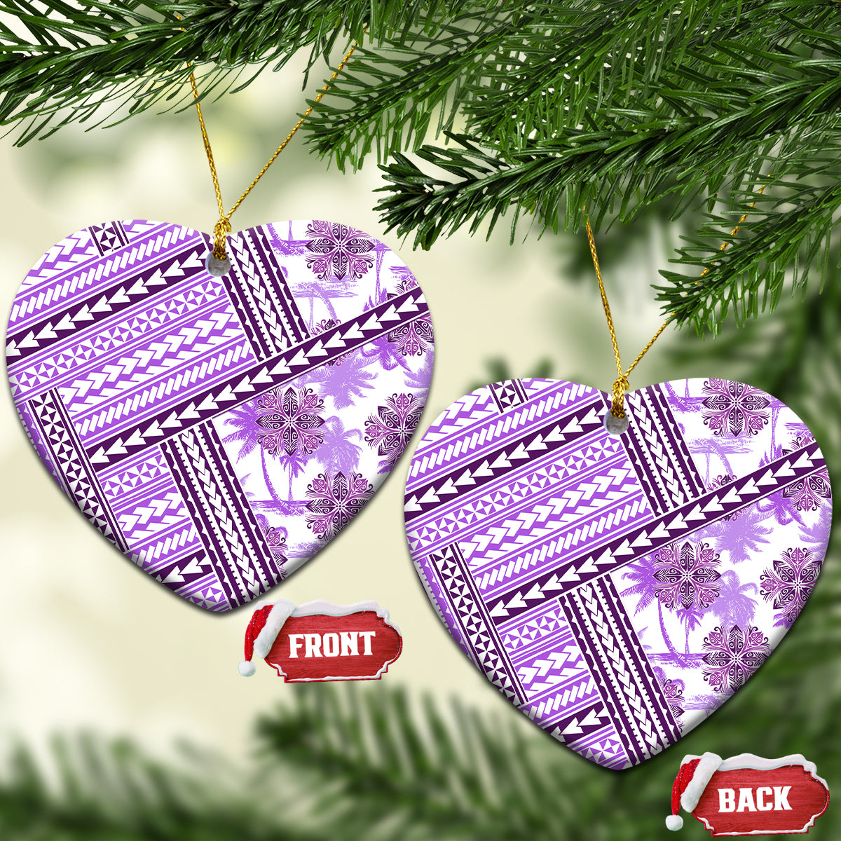 Hawaii Quilt Ceramic Ornament Kakau Polynesian Pattern Lilac Version LT01 Heart Purple - Polynesian Pride