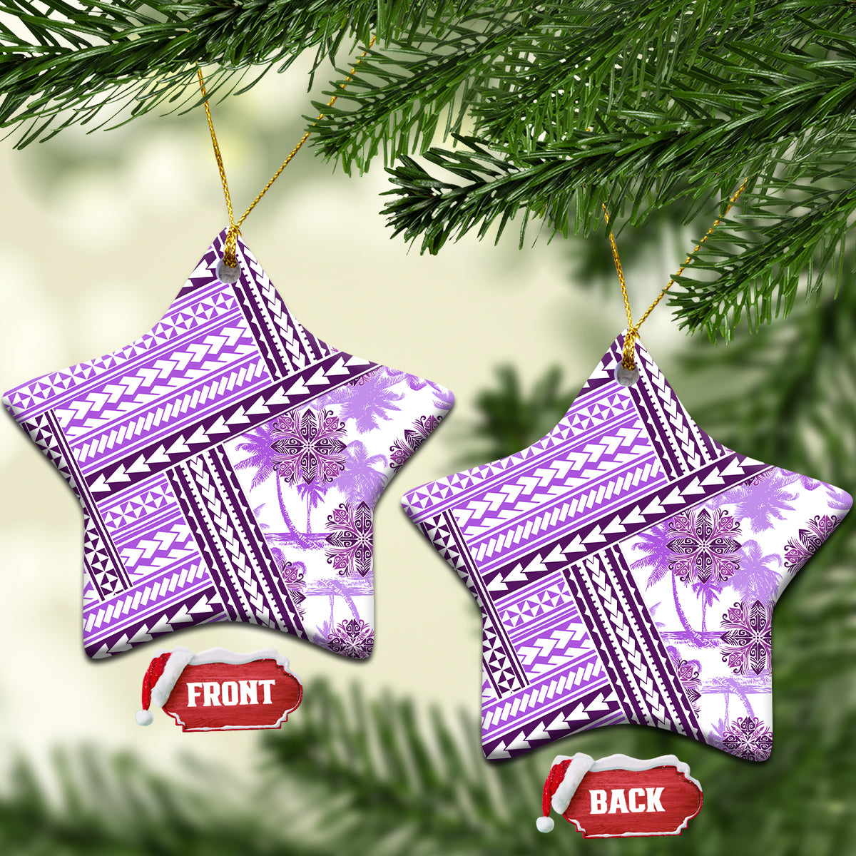 Hawaii Quilt Ceramic Ornament Kakau Polynesian Pattern Lilac Version LT01 Star Purple - Polynesian Pride