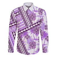 Hawaii Quilt Family Matching Long Sleeve Bodycon Dress and Hawaiian Shirt Kakau Polynesian Pattern Lilac Version LT01 Dad's Shirt - Long Sleeve Purple - Polynesian Pride