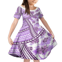 Hawaii Quilt Family Matching Tank Maxi Dress and Hawaiian Shirt Kakau Polynesian Pattern Lilac Version LT01 Daughter's Dress Purple - Polynesian Pride