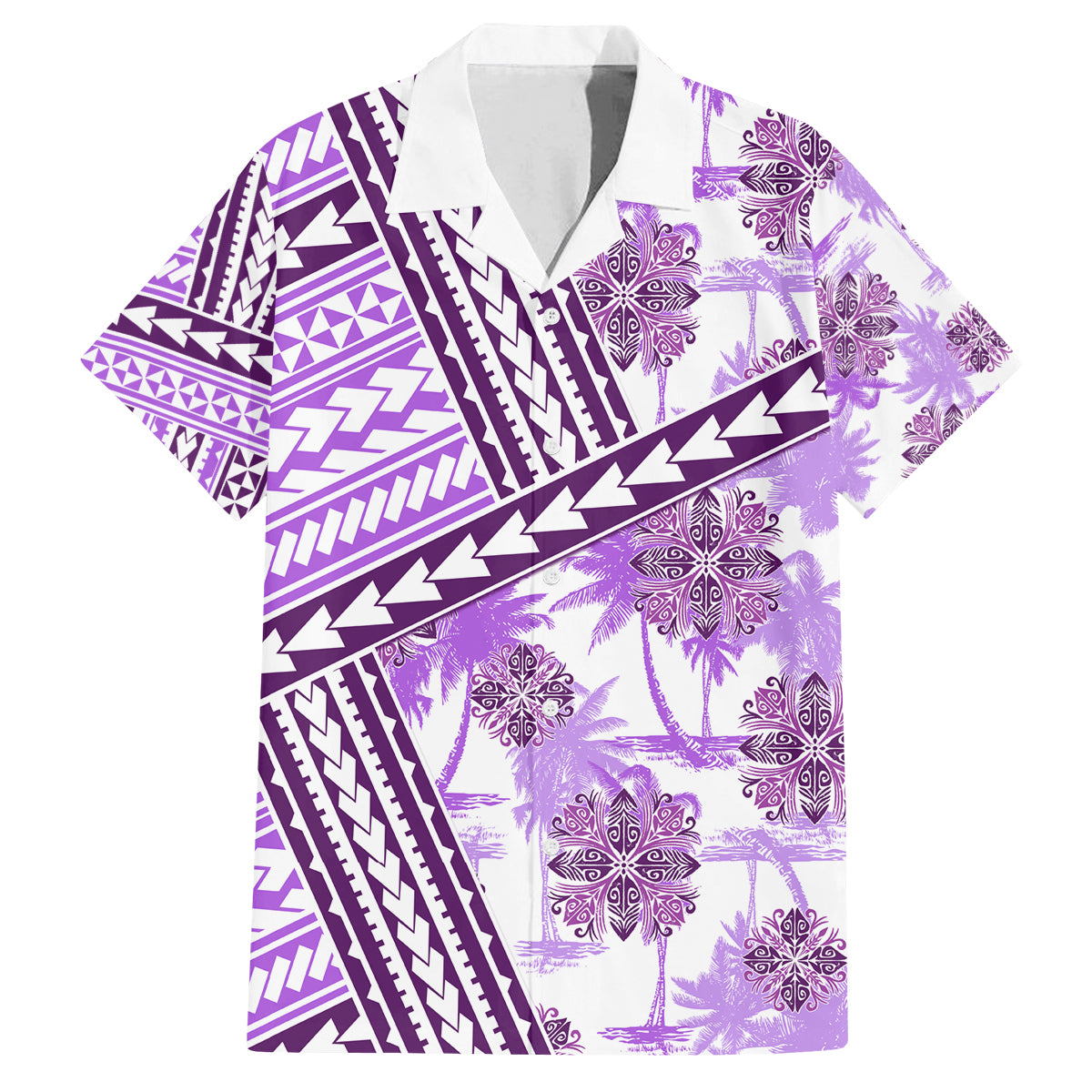 Hawaii Quilt Family Matching Tank Maxi Dress and Hawaiian Shirt Kakau Polynesian Pattern Lilac Version LT01 Dad's Shirt - Short Sleeve Purple - Polynesian Pride