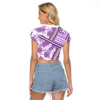 Hawaii Quilt Raglan Cropped T Shirt Kakau Polynesian Pattern Lilac Version LT01 - Polynesian Pride