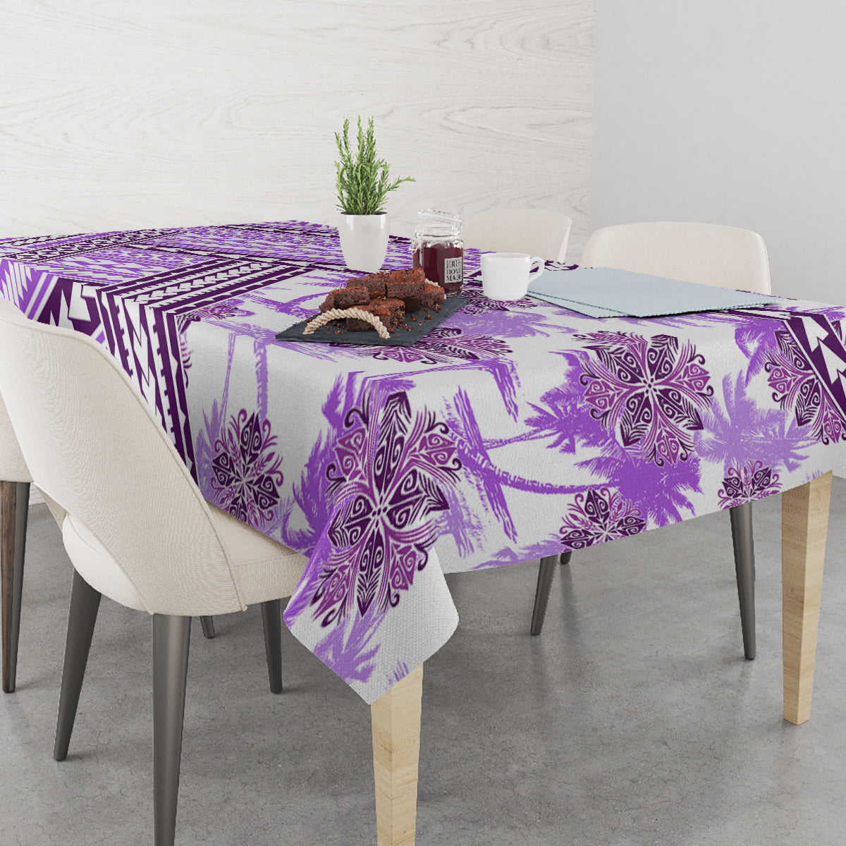Hawaii Quilt Tablecloth Kakau Polynesian Pattern Lilac Version LT01 - Polynesian Pride