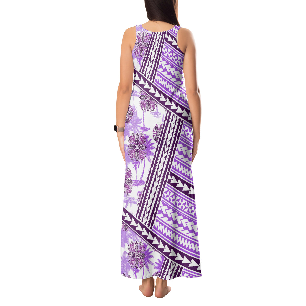 Hawaii Quilt Tank Maxi Dress Kakau Polynesian Pattern Lilac Version LT01 - Polynesian Pride