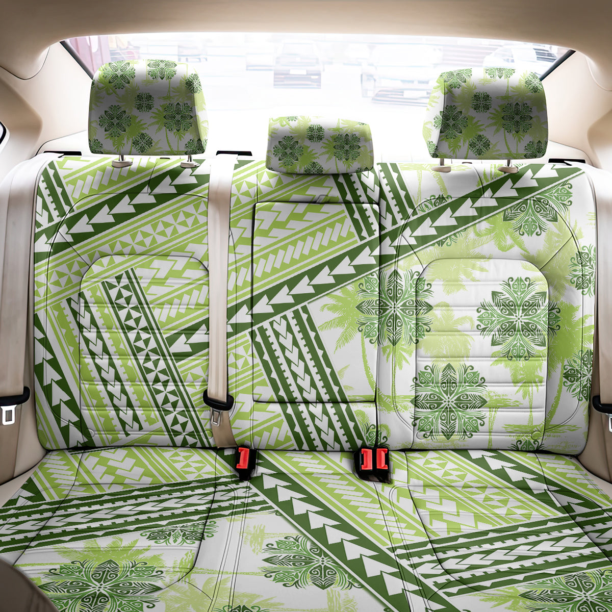 Hawaii Quilt Back Car Seat Cover Kakau Polynesian Pattern Olive Green Version LT01