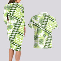 Hawaii Quilt Couples Matching Long Sleeve Bodycon Dress and Hawaiian Shirt Kakau Polynesian Pattern Olive Green Version LT01 - Polynesian Pride