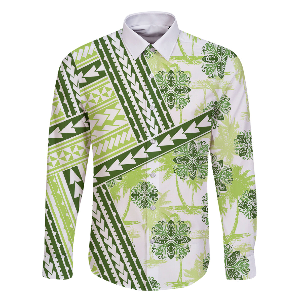 Hawaii Quilt Family Matching Tank Maxi Dress and Hawaiian Shirt Kakau Polynesian Pattern Olive Green Version LT01 Dad's Shirt - Long Sleeve Green - Polynesian Pride