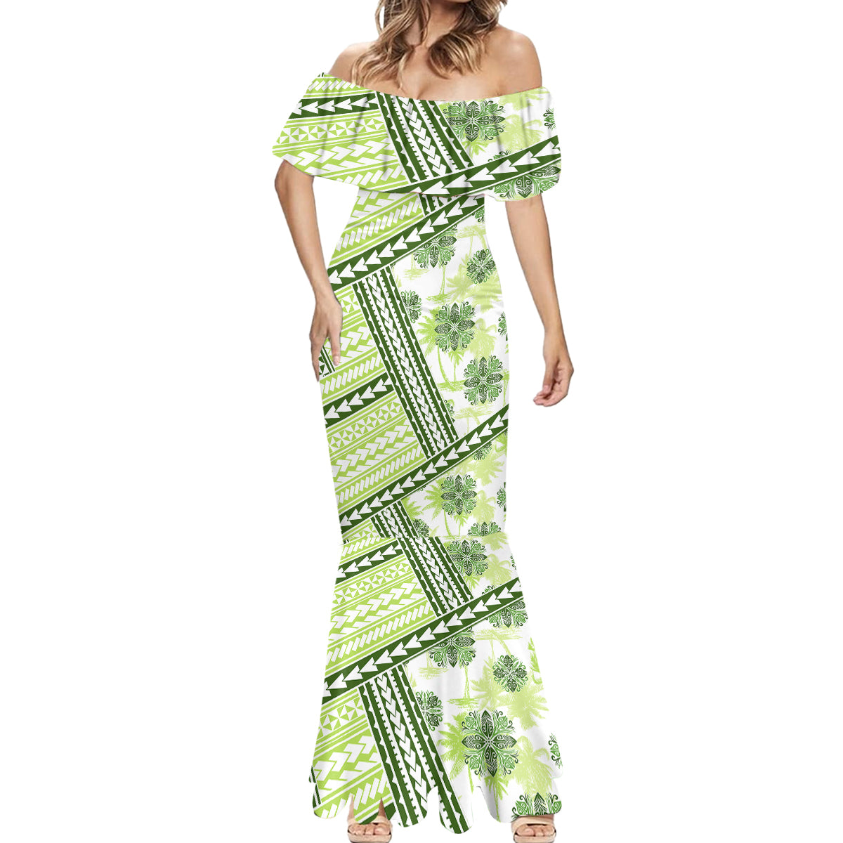 Hawaii Quilt Mermaid Dress Kakau Polynesian Pattern Olive Green Version LT01 - Polynesian Pride