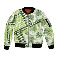 Hawaii Quilt Sleeve Zip Bomber Jacket Kakau Polynesian Pattern Olive Green Version LT01 Unisex Green - Polynesian Pride