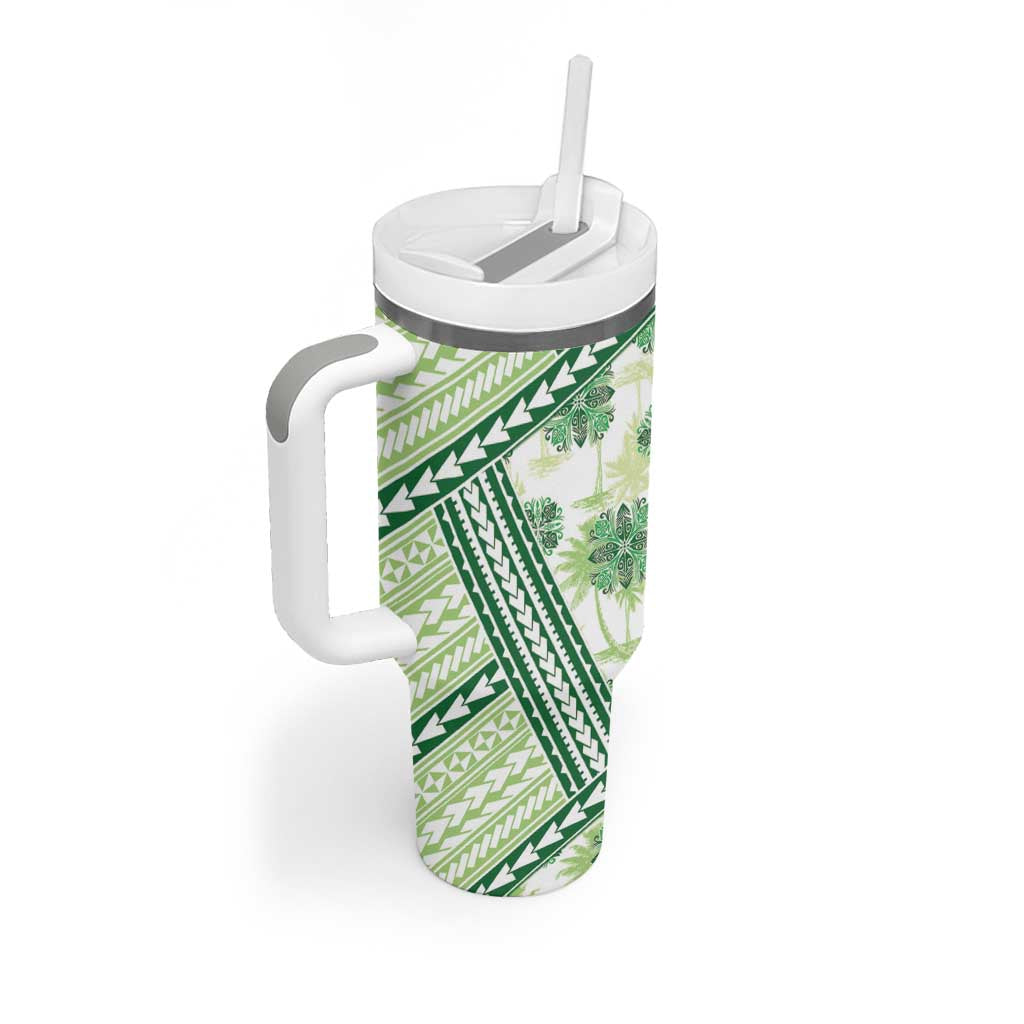 Hawaii Quilt Tumbler With Handle Kakau Polynesian Pattern Olive Green Version