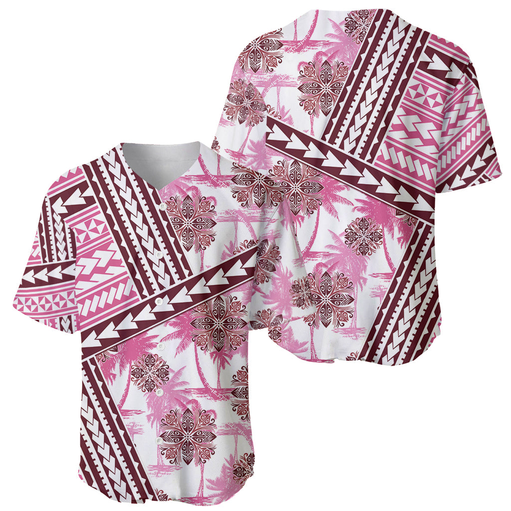 Hawaii Quilt Baseball Jersey Kakau Polynesian Pattern Mauve Pink Version LT01 - Polynesian Pride