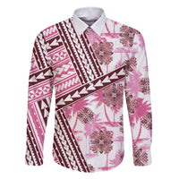 Hawaii Quilt Family Matching Tank Maxi Dress and Hawaiian Shirt Kakau Polynesian Pattern Mauve Pink Version LT01 Dad's Shirt - Long Sleeve Pink - Polynesian Pride