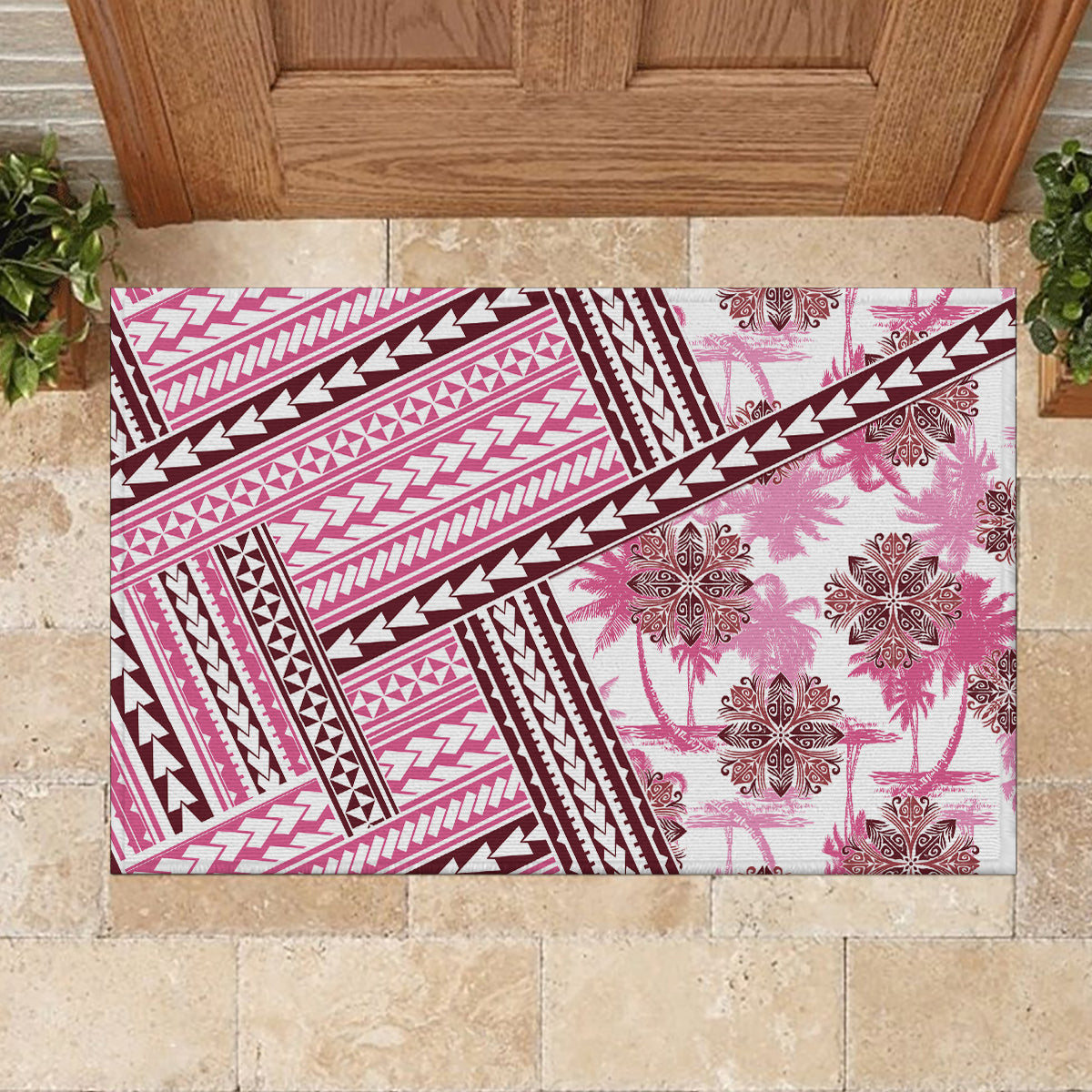 Hawaii Quilt Rubber Doormat Kakau Polynesian Pattern Mauve Pink Version LT01 - Polynesian Pride
