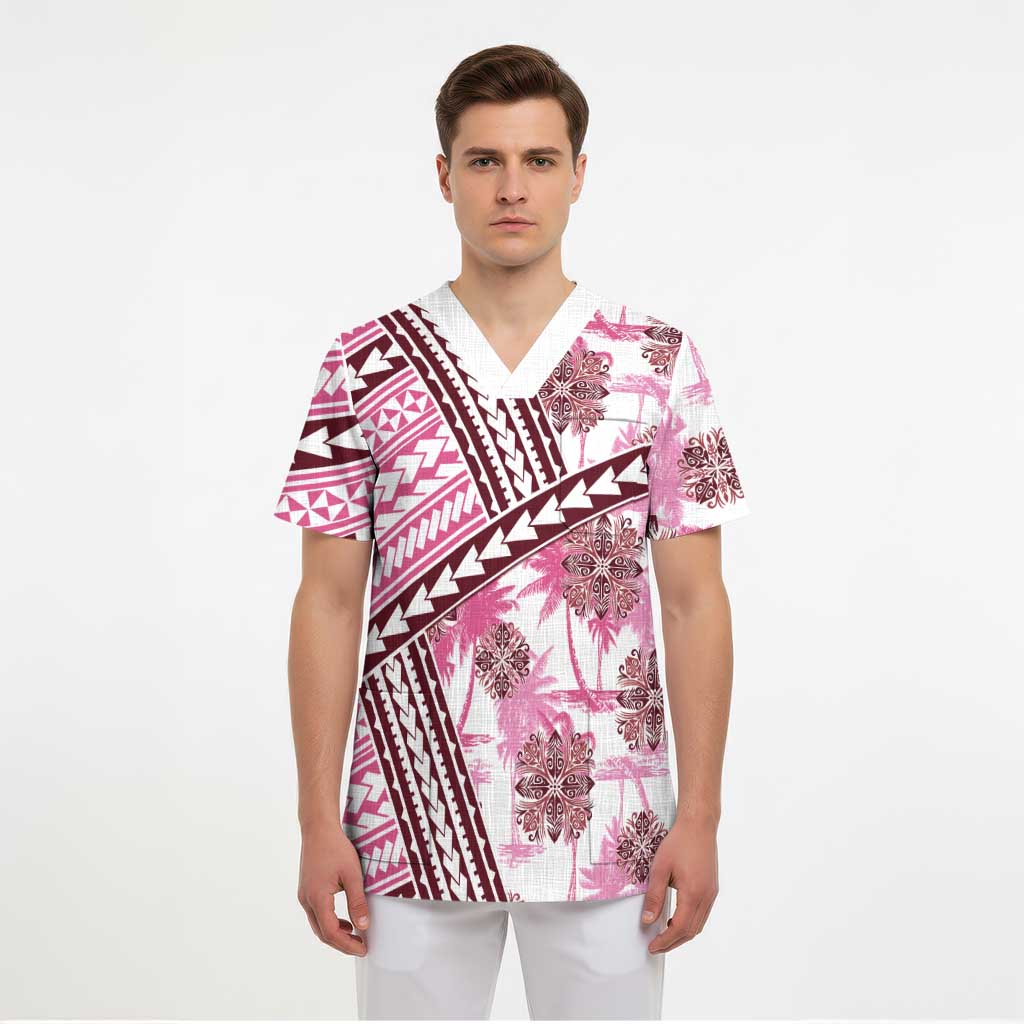 Hawaii Quilt Scrub Top Kakau Polynesian Pattern Mauve Pink Version - Polynesian Pride