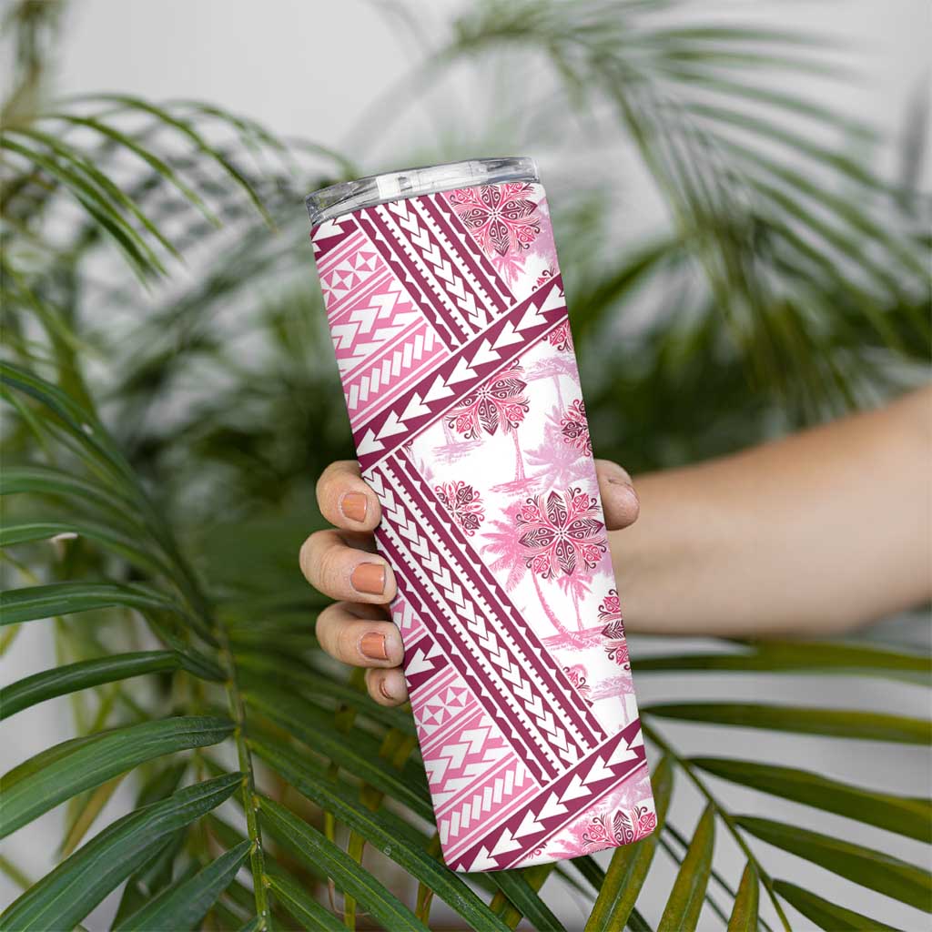 Hawaii Quilt Skinny Tumbler Kakau Polynesian Pattern Mauve Pink Version